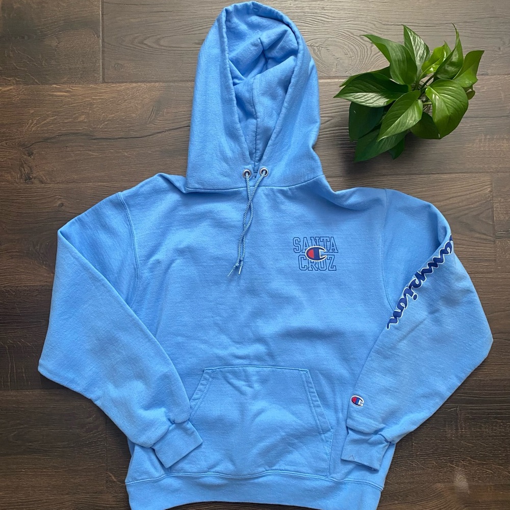 Champion Light Blue Hoodie Pullover Sweatshirt Casual Athleisure Size M